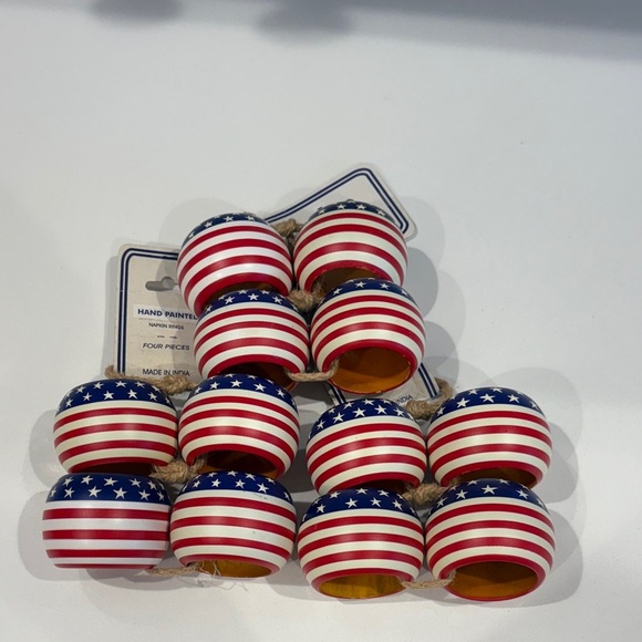 Napkin Rings—Set of 3–12 Total Hand Painted —Patriotic—Wood—BEAUTIFUL!! NWT - Picture 1 of 4